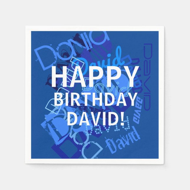 Serviette En Papier "Joyeux anniversaire" (n'importe quel nom) Bleu (Devant)
