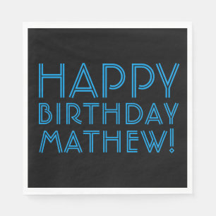 Serviette En Papier Joyeux anniversaire (N'IMPORTE QUEL NOM)   Bleu et