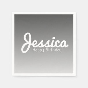 Serviette En Papier Joyeux Anniversaire, Nom personnalisable Gris Om