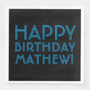 Serviette En Papier Joyeux Anniversaire (NOM QUELCONQUE) Bleu & Noir