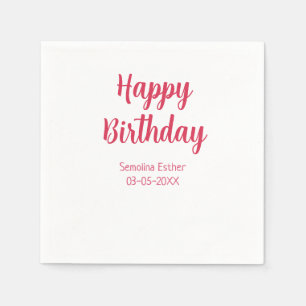 Serviette En Papier joyeux anniversaire nom rouge rétro simple moderne