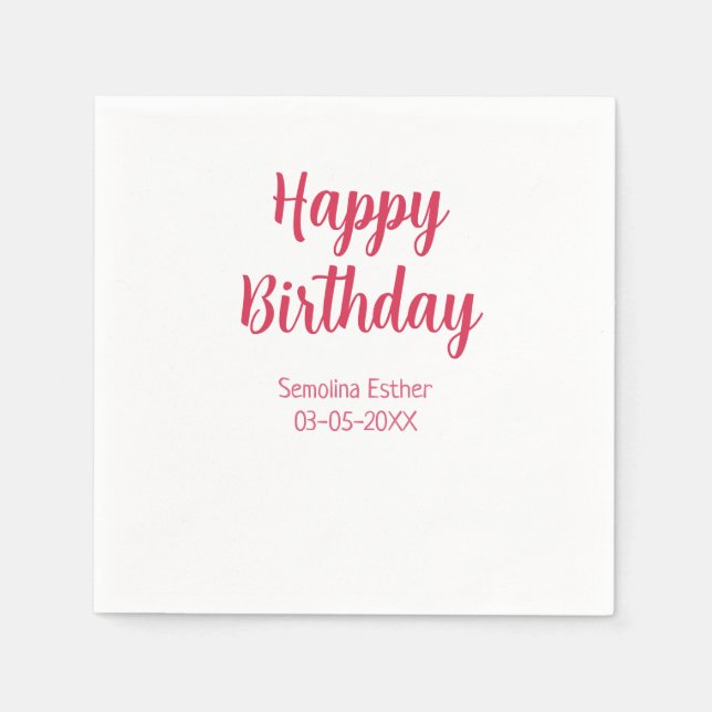 Serviette En Papier joyeux anniversaire nom rouge rétro simple moderne (Devant)