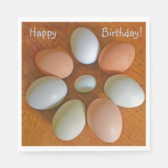 Serviette En Papier Joyeux Anniversaire Œufs de Poule (Devant)