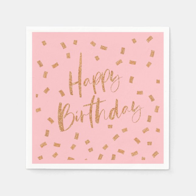 Serviette En Papier Joyeux Anniversaire Paillettes Dorées  (Devant)