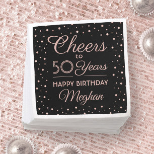 Serviette En Papier Joyeux Anniversaire Paillettes Noir & Rose Fête