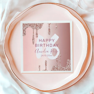 Serviette En Papier Joyeux Anniversaire Paillettes Rose Gold Chic
