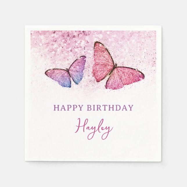Serviette En Papier Joyeux anniversaire papillon Fille Anniversaire (Devant)