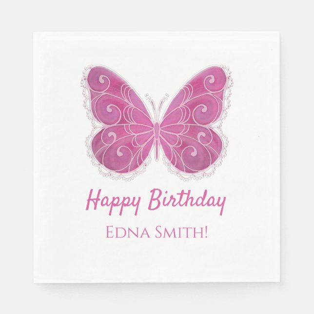 Serviette en papier Joyeux Anniversaire Papillon R (Devant)
