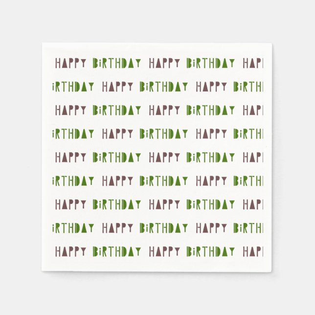 Serviette En Papier Joyeux Anniversaire Party Vert & Marron  (Devant)