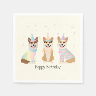Serviette En Papier Joyeux Anniversaire Pembroke Welsh Corgi Chiens