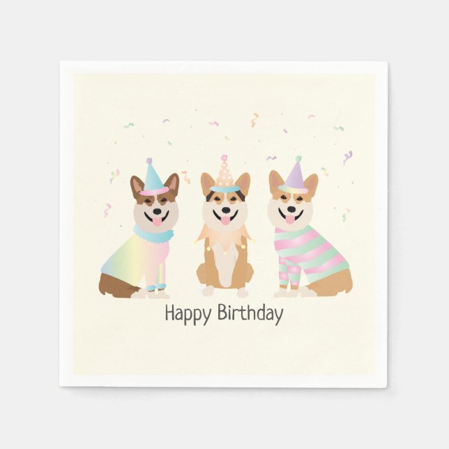 Serviette En Papier Joyeux Anniversaire Pembroke Welsh Corgi Chiens (Devant)