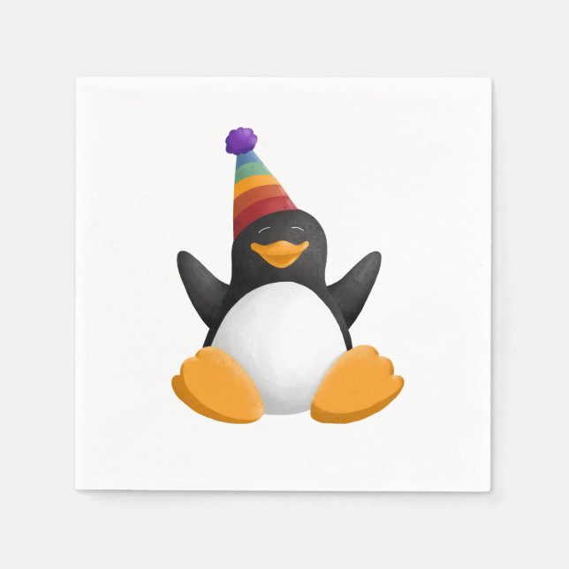 Serviette En Papier Joyeux Anniversaire Penguin Napkin (Devant)