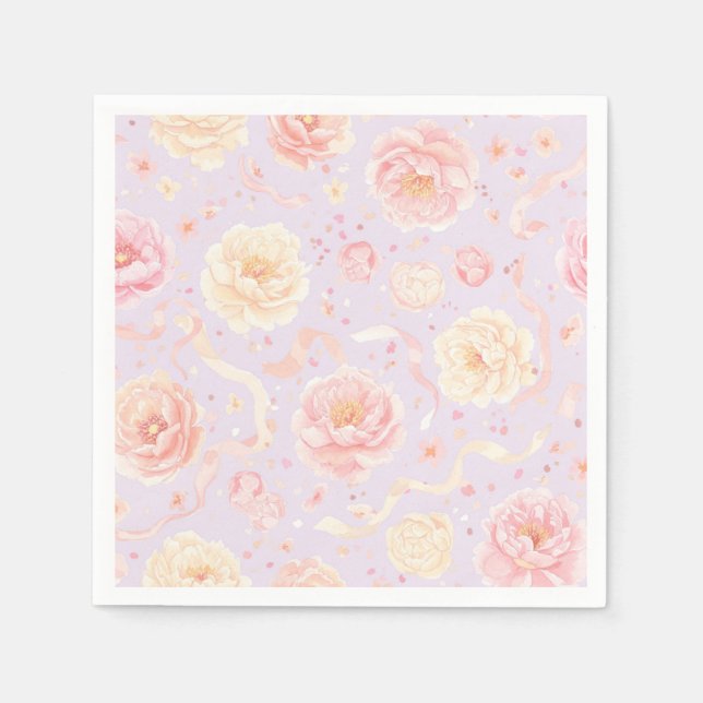 Serviette En Papier Joyeux Anniversaire, Peonies Shabby Chic (Devant)