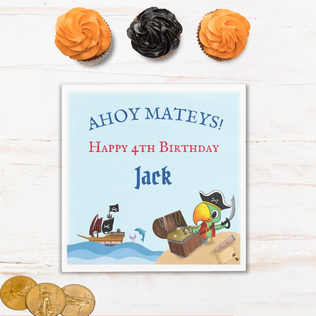 Serviette En Papier Joyeux Anniversaire Perroquet Pirate Et Papier Nav (Créateur téléchargé)