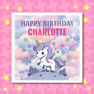 Serviette En Papier Joyeux Anniversaire Personnalisé Unicorn Magique