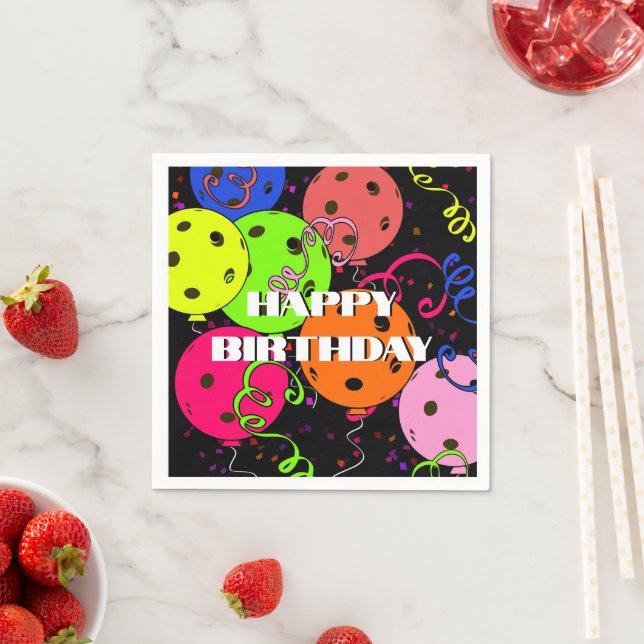 Serviette En Papier Joyeux Anniversaire Pickleball Ballons Confetti No (En situation)