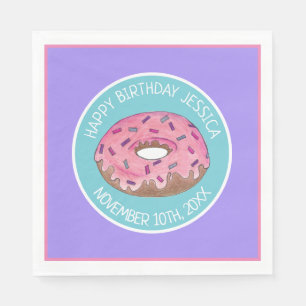 Serviette En Papier Joyeux anniversaire Pink Donut Doughnut Anniversai