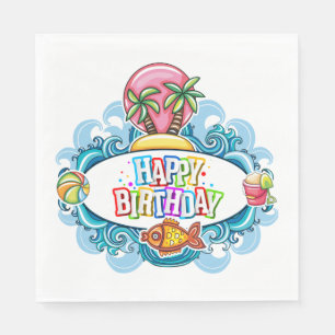 Serviette En Papier Joyeux Anniversaire Plage Fun Papier Napkin