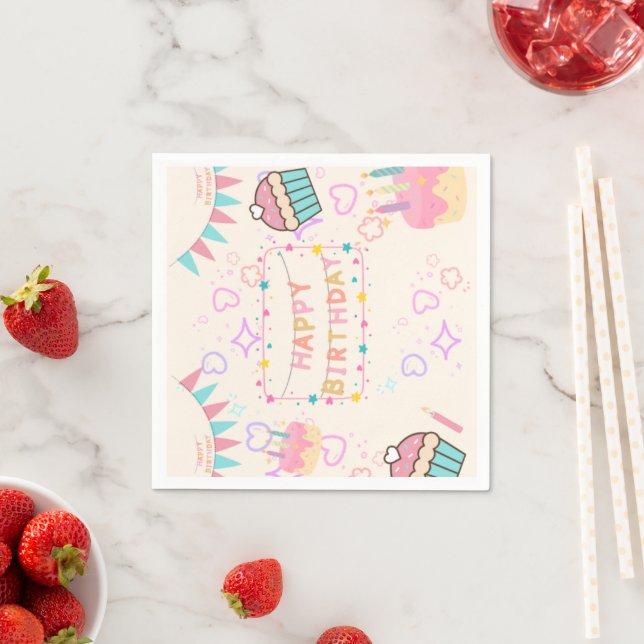 Serviette En Papier Joyeux Anniversaire pnik  (En situation)