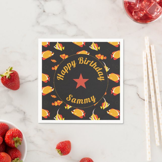 Serviette En Papier Joyeux Anniversaire Poisson Tropical (En situation)