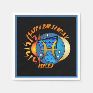 Serviette En Papier Joyeux Anniversaire Poissons Zodiac Signal de nais