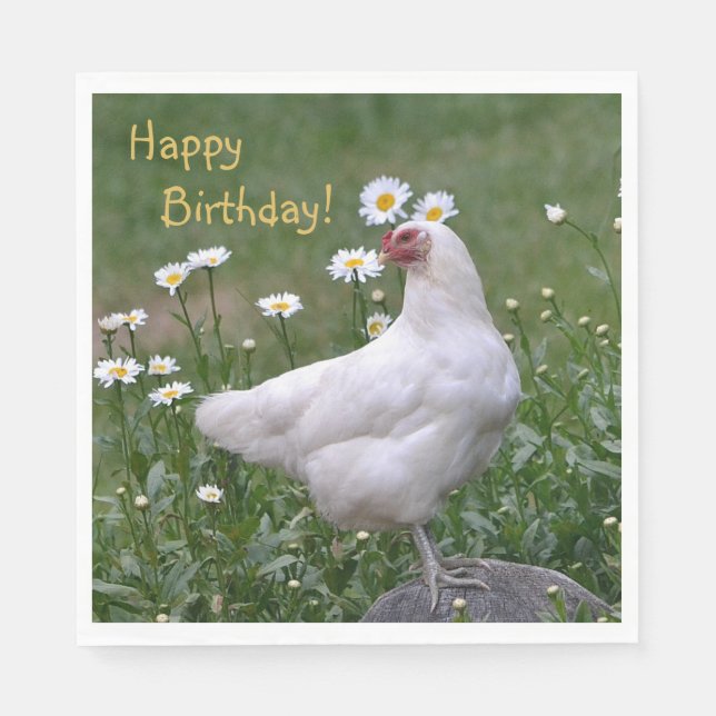 Serviette En Papier Joyeux Anniversaire Poulet Aux Pâquerettes (Devant)
