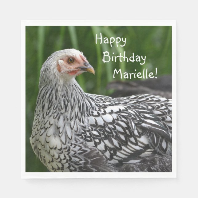 Serviette En Papier Joyeux Anniversaire Poulet Posant (Devant)