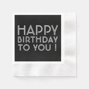 Serviette En Papier "Joyeux Anniversaire Pour Vous !" Noir & Blanc