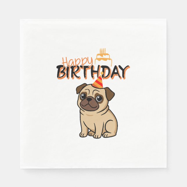 SERVIETTE EN PAPIER JOYEUX ANNIVERSAIRE PUG (Devant)