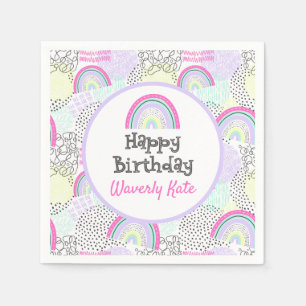 Serviette En Papier Joyeux anniversaire Rainbow 90's Girl's Kawaii Par