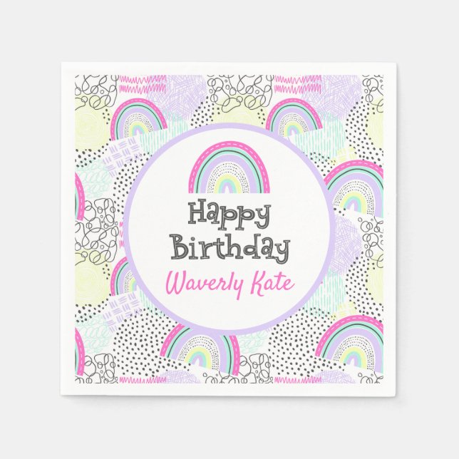 Serviette En Papier Joyeux anniversaire Rainbow 90's Girl's Kawaii Par (Devant)