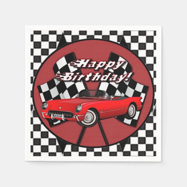 Serviette En Papier Joyeux Anniversaire Red Sports Voiture Napkins (Devant)