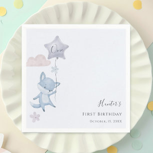 Serviette En Papier Joyeux Anniversaire Renard Mignon Garçon Ballon Vo