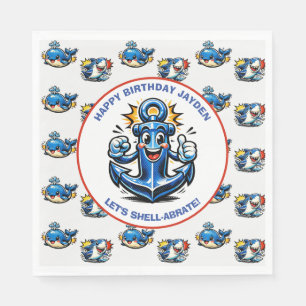 Serviette En Papier Joyeux Anniversaire Requin Mignon, Baleine et Ancr
