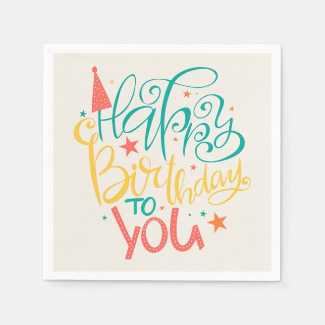 Serviette En Papier Joyeux Anniversaire Rétro Design Napkins (Devant)