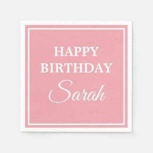 Serviette En Papier Joyeux anniversaire rose blanc