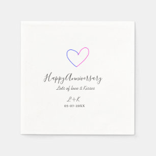 Serviette En Papier Joyeux anniversaire rose cœur bleu nom date simple