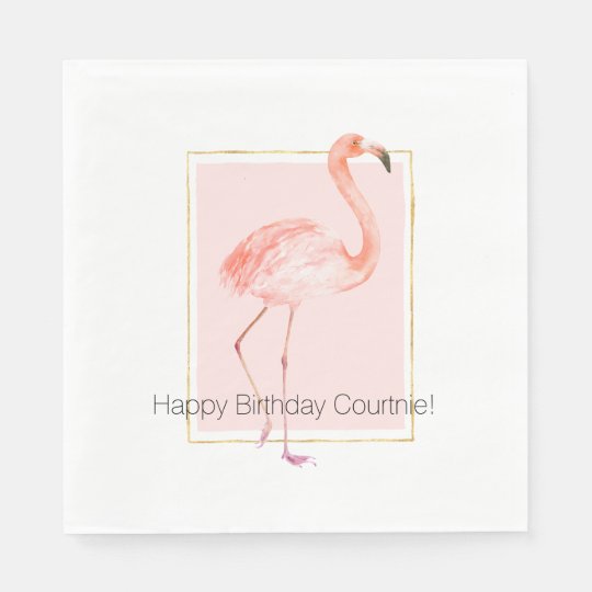 Serviette En Papier Joyeux Anniversaire Rose De Flamant Rose Zazzle Fr