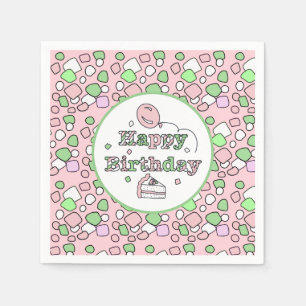 Serviette En Papier Joyeux anniversaire rose et vert