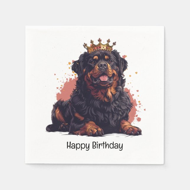Serviette En Papier Joyeux anniversaire Royal Rottweiler Chien Reine C (Devant)