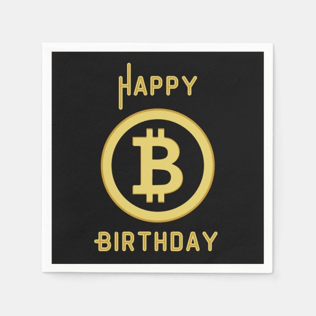 Serviette En Papier Joyeux Anniversaire Serviettes en 3 Plis Bitcoin O (Devant)