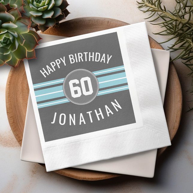 Serviette En Papier Joyeux Anniversaire Sports Jersey Stripes Nom et â (Custom Birthday Party Napkins)
