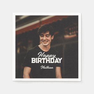 Serviette En Papier Joyeux Anniversaire Sporty Brush Script Photo