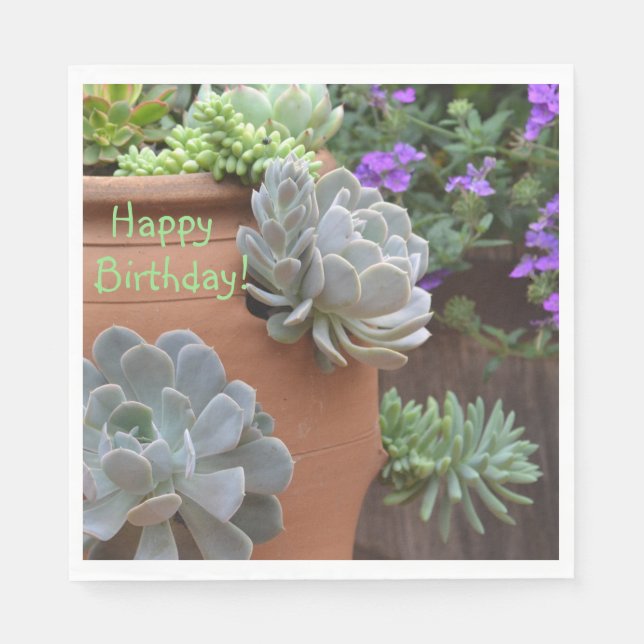 Serviette En Papier Joyeux Anniversaire Succulent Addict (Devant)