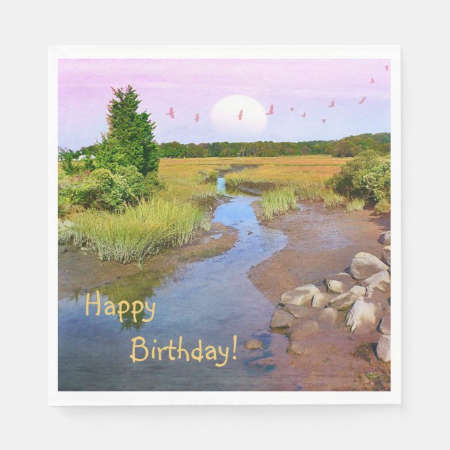 Serviette En Papier Joyeux Anniversaire Sunset Seashore (Devant)
