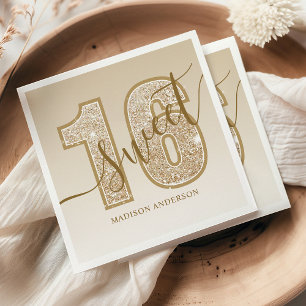 Serviette En Papier Joyeux Anniversaire Sweet 16 écriture Paillettes D