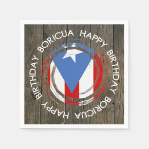 Serviette En Papier Joyeux Anniversaire Thème Boricua sur Bois Rustiqu