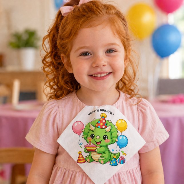 Serviette En Papier Joyeux Anniversaire Triceratops Mignon (Créateur téléchargé)
