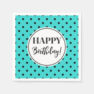 Serviette En Papier Joyeux Anniversaire Turquoise Points noirs blancs
