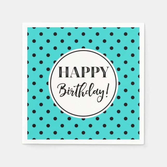 Serviette En Papier Joyeux Anniversaire Turquoise Points noirs blancs (Devant)